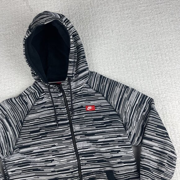 Nike Hoodie Mens M Black White AW77 FT Speed Stripe Full Zip 614488-010 - Picture 2 of 16